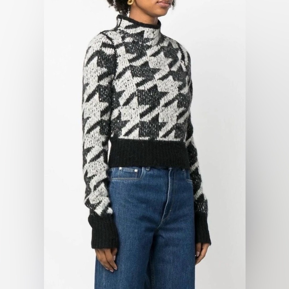 rag & bone Black and White Houndstooth Turtleneck Sweater